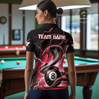 Red 8 Ball Lightning Thunder Cobra Snake Billiard Shirt For Women Custom Pool Team Jersey TDM5874