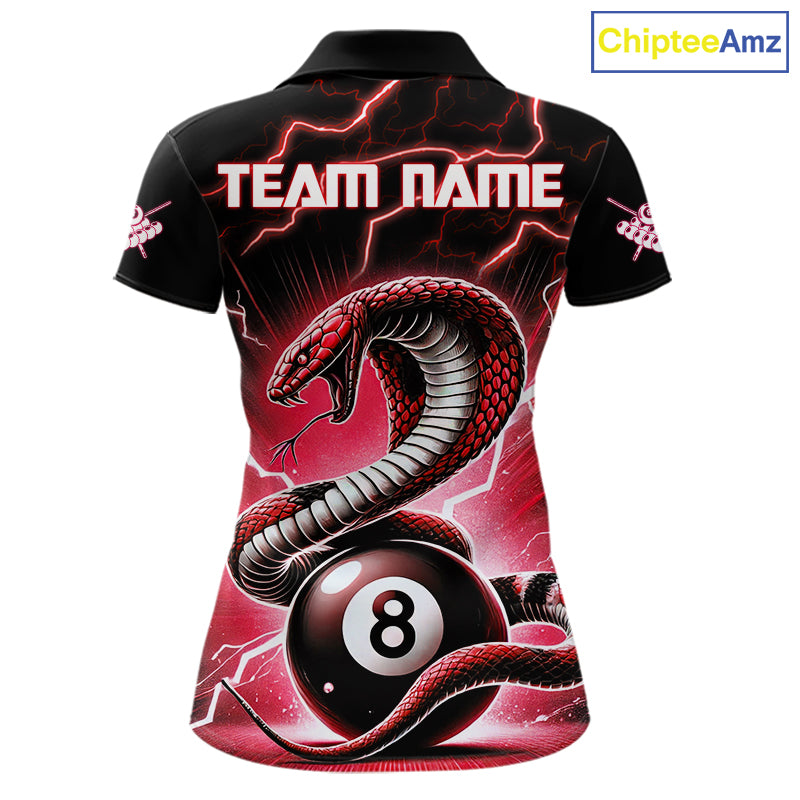 Red 8 Ball Lightning Thunder Cobra Snake Billiard Shirt For Women Custom Pool Team Jersey TDM5874