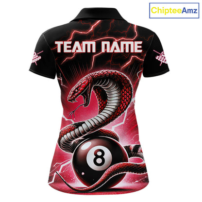 Red 8 Ball Lightning Thunder Cobra Snake Billiard Shirt For Women Custom Pool Team Jersey TDM5874