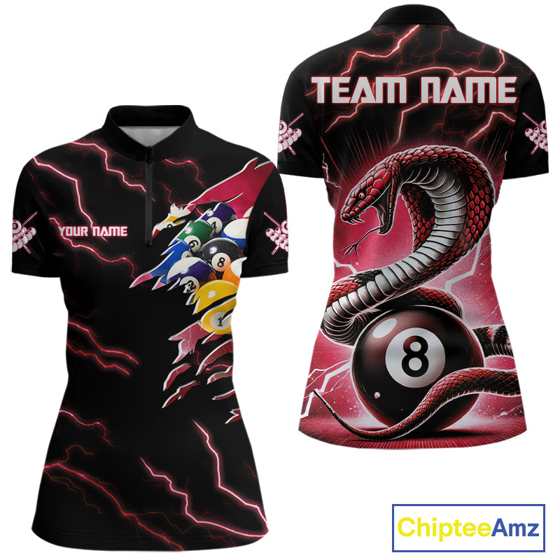 Red 8 Ball Lightning Thunder Cobra Snake Billiard Shirt For Women Custom Pool Team Jersey TDM5874