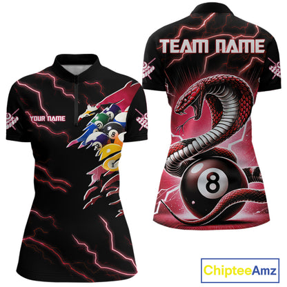 Red 8 Ball Lightning Thunder Cobra Snake Billiard Shirt For Women Custom Pool Team Jersey TDM5874