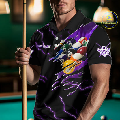 Purple 8 Ball Lightning Thunder Cobra Snake Billiard Shirt For Men Custom Pool Team Jersey TDM5875
