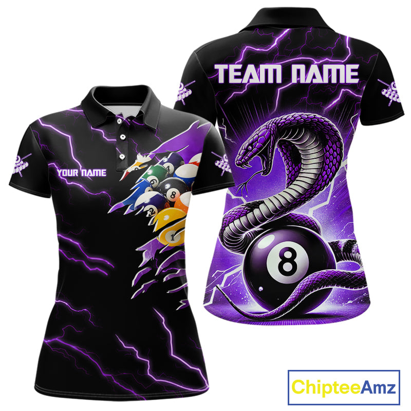 Purple 8 Ball Lightning Thunder Cobra Snake Billiard Shirt For Women Custom Pool Team Jersey TDM5875