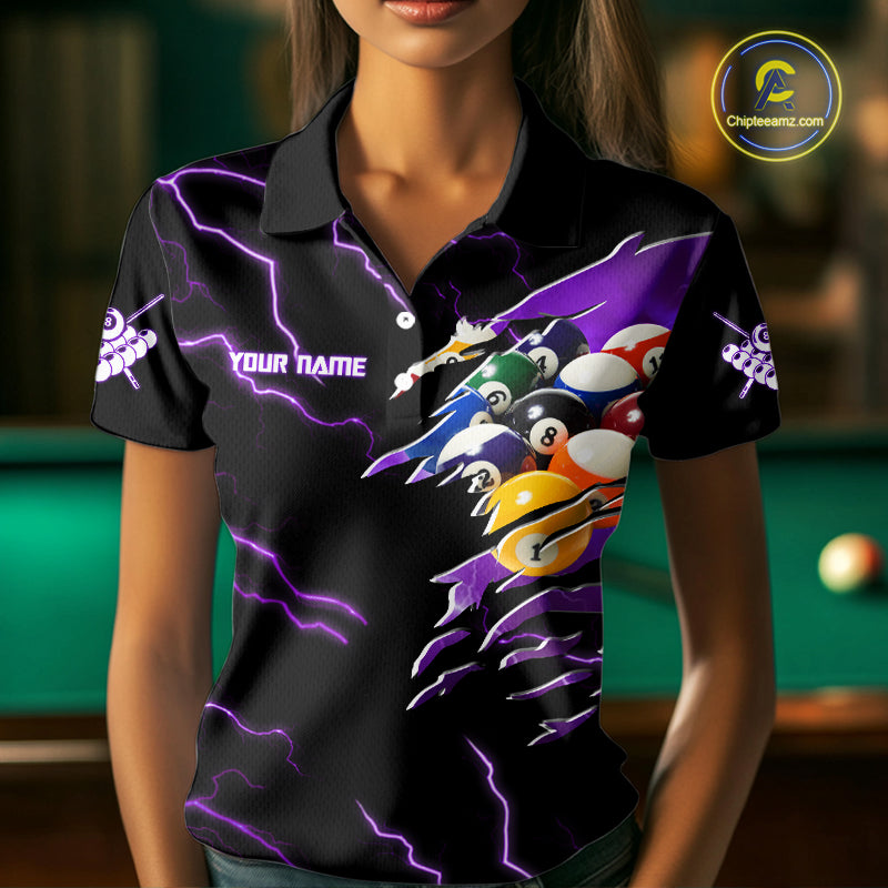 Purple 8 Ball Lightning Thunder Cobra Snake Billiard Shirt For Women Custom Pool Team Jersey TDM5875