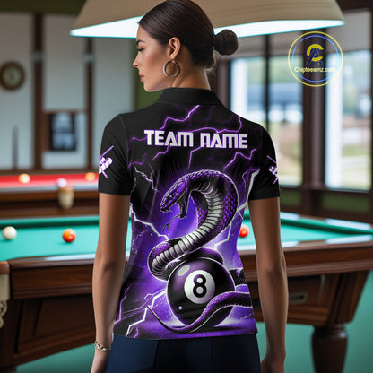 Purple 8 Ball Lightning Thunder Cobra Snake Billiard Shirt For Women Custom Pool Team Jersey TDM5875