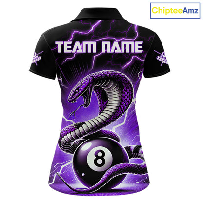 Purple 8 Ball Lightning Thunder Cobra Snake Billiard Shirt For Women Custom Pool Team Jersey TDM5875
