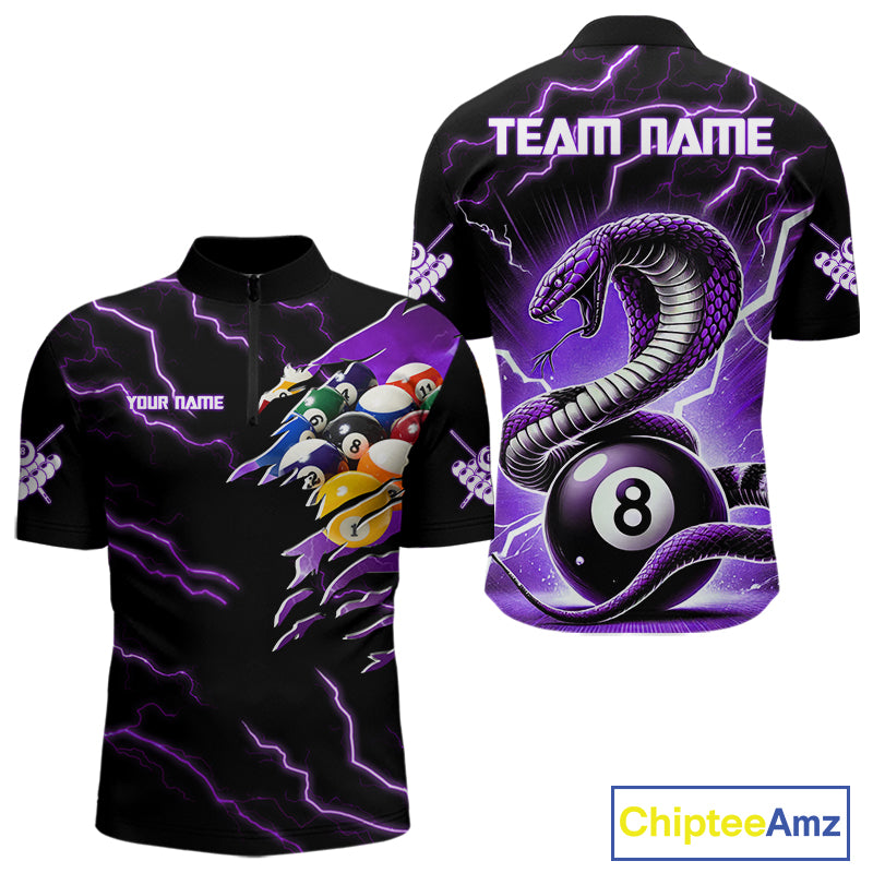 Purple 8 Ball Lightning Thunder Cobra Snake Billiard Shirt For Men Custom Pool Team Jersey TDM5875