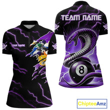 Load image into Gallery viewer, Purple 8 Ball Lightning Thunder Cobra Snake Billiard Shirt For Women Custom Pool Team Jersey TDM5875