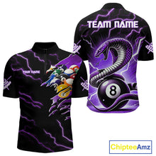Load image into Gallery viewer, Purple 8 Ball Lightning Thunder Cobra Snake Billiard Shirt For Men Custom Pool Team Jersey TDM5875