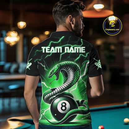 Green 8 Ball Lightning Thunder Cobra Snake Billiard Shirt For Men Custom Pool Team Jersey TDM5876