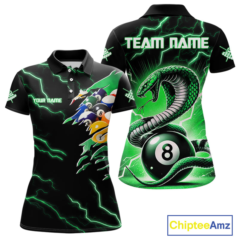 Green 8 Ball Lightning Thunder Cobra Snake Billiard Shirt For Women Custom Pool Team Jersey TDM5876