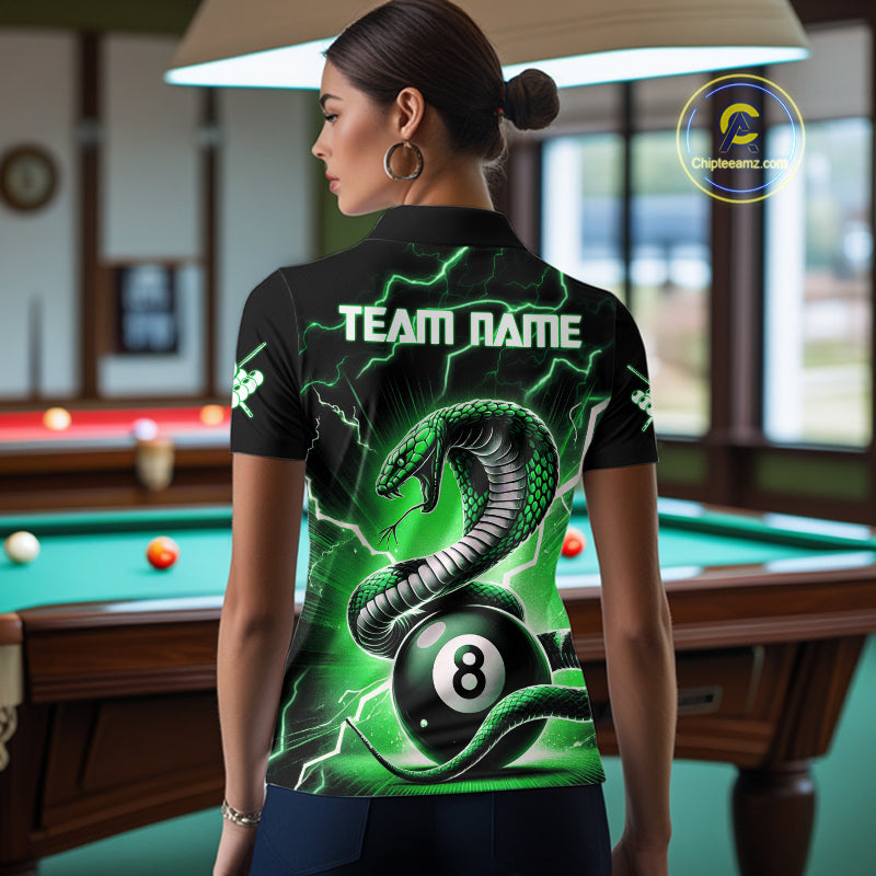 Green 8 Ball Lightning Thunder Cobra Snake Billiard Shirt For Women Custom Pool Team Jersey TDM5876