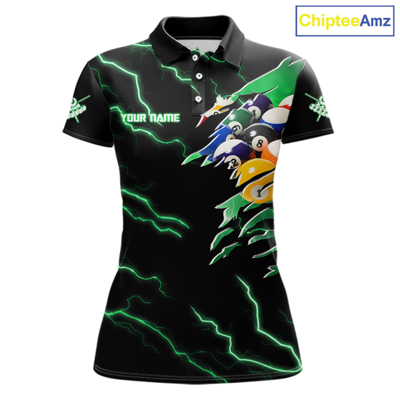 Green 8 Ball Lightning Thunder Cobra Snake Billiard Shirt For Women Custom Pool Team Jersey TDM5876
