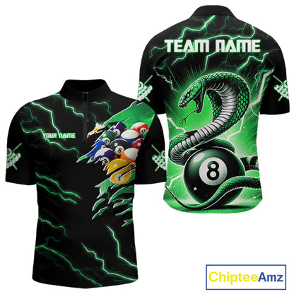 Green 8 Ball Lightning Thunder Cobra Snake Billiard Shirt For Men Custom Pool Team Jersey TDM5876