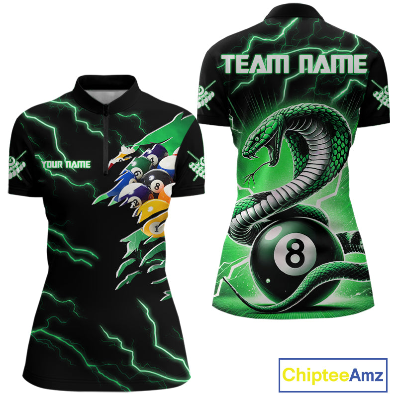 Green 8 Ball Lightning Thunder Cobra Snake Billiard Shirt For Women Custom Pool Team Jersey TDM5876