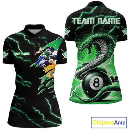 Green 8 Ball Lightning Thunder Cobra Snake Billiard Shirt For Women Custom Pool Team Jersey TDM5876