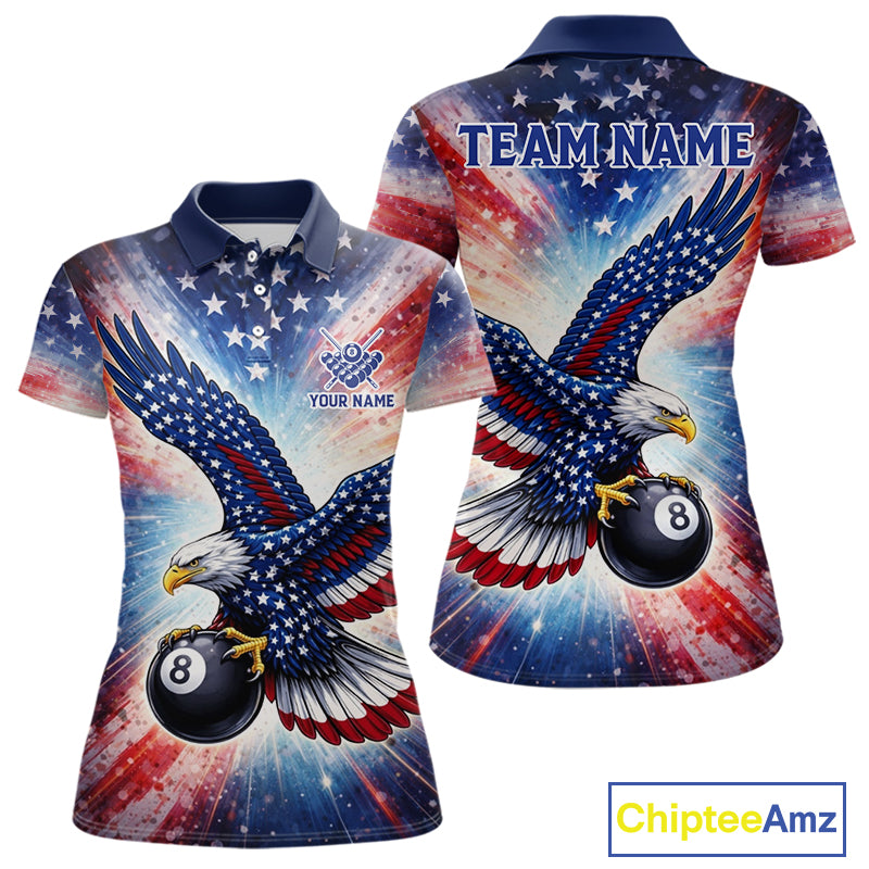 Personalized American Flag Eagle 8 Ball Billiard Shirt For Women, Patriotic Pool Team Jersey TDM5880