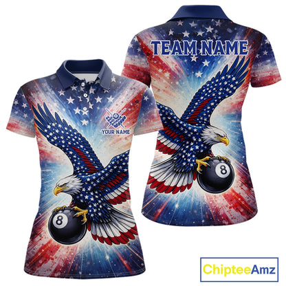 Personalized American Flag Eagle 8 Ball Billiard Shirt For Women, Patriotic Pool Team Jersey TDM5880