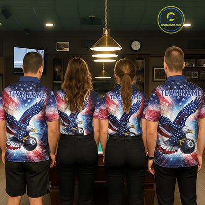 Personalized American Flag Eagle 8 Ball Billiard Shirt For Women, Patriotic Pool Team Jersey TDM5880