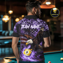 Load image into Gallery viewer, Purple Flaming Eagle 8 &amp; 9 Ball Billiard Shirt For Men Custom US Flag Pool Jersey Polo, 1/4 Zip TDM6249