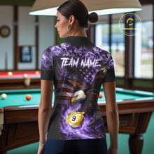 Load image into Gallery viewer, Purple Flaming Eagle 8 &amp; 9 Ball Billiard Shirt For Women Custom US Flag Pool Jersey Polo, 1/4 Zip TDM6249