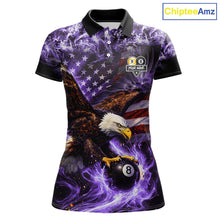 Load image into Gallery viewer, Purple Flaming Eagle 8 &amp; 9 Ball Billiard Shirt For Women Custom US Flag Pool Jersey Polo, 1/4 Zip TDM6249