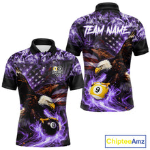 Load image into Gallery viewer, Purple Flaming Eagle 8 &amp; 9 Ball Billiard Shirt For Men Custom US Flag Pool Jersey Polo, 1/4 Zip TDM6249
