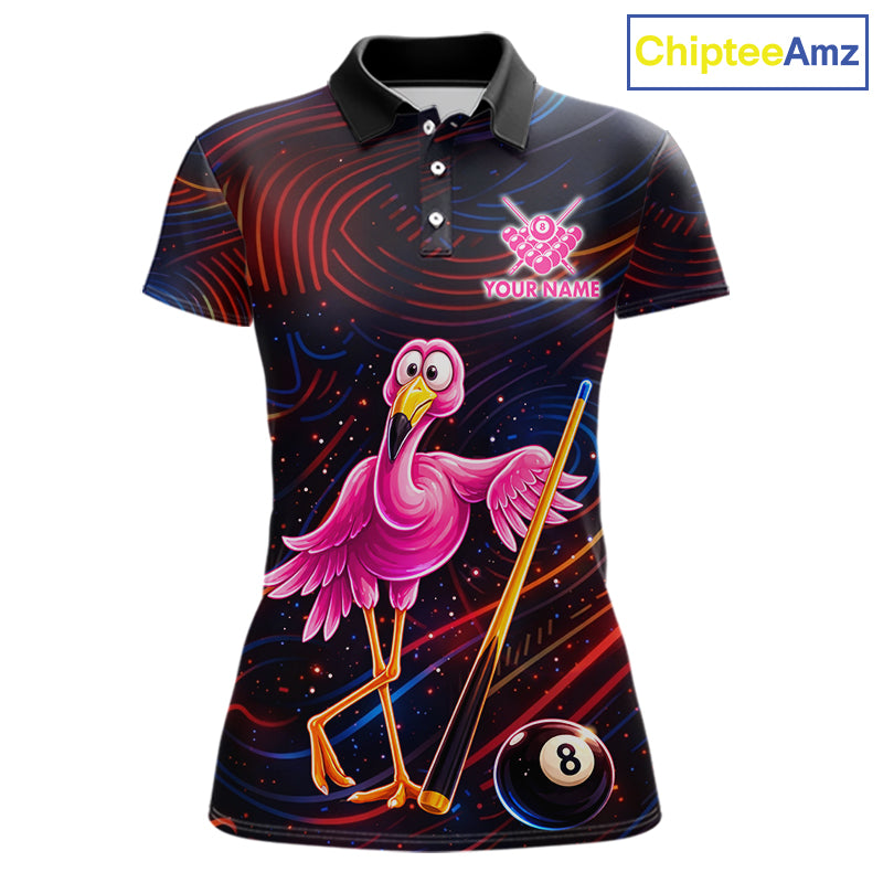 Funny Neon Flamingo 8 Ball Pool Billiard Shirt For Women Custom Billiard Team Jersey Polo & 1/4 Zip TDM6256