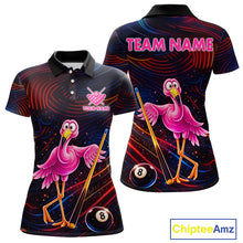 Load image into Gallery viewer, Funny Neon Flamingo 8 Ball Pool Billiard Shirt For Women Custom Billiard Team Jersey Polo &amp; 1/4 Zip TDM6256