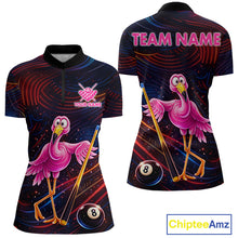 Load image into Gallery viewer, Funny Neon Flamingo 8 Ball Pool Billiard Shirt For Women Custom Billiard Team Jersey Polo &amp; 1/4 Zip TDM6256