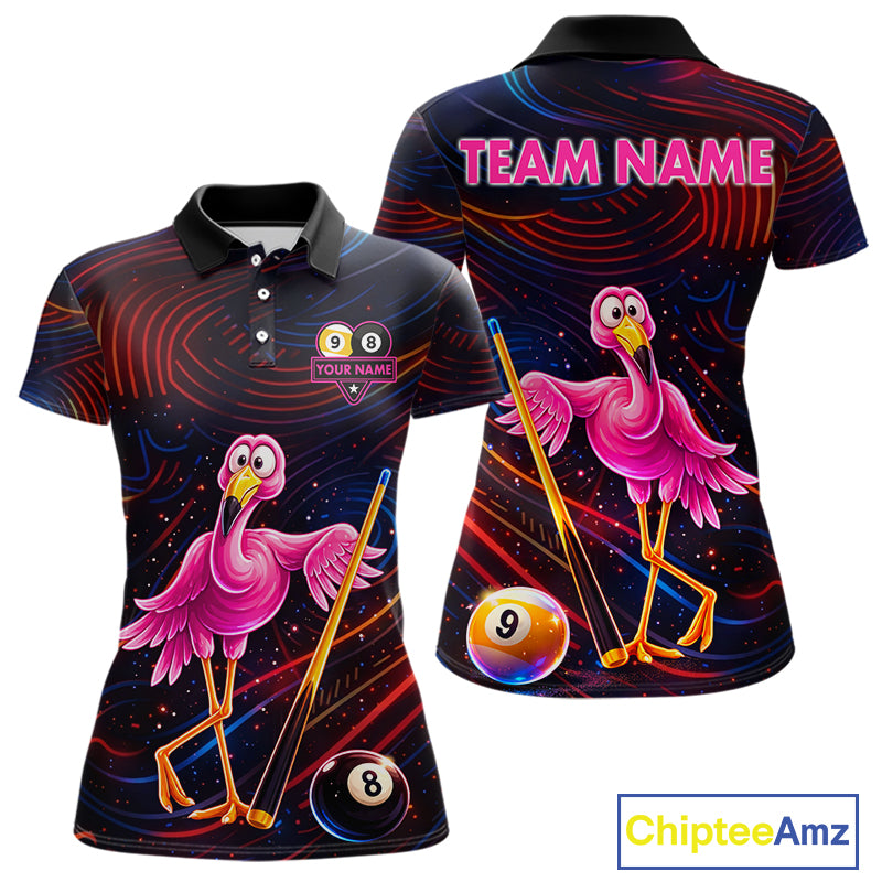Funny Neon Flamingo 8 Ball & 9 Ball Billiard Shirt For Women Custom Pool Team Jersey Polo & 1/4 Zip TDM6257