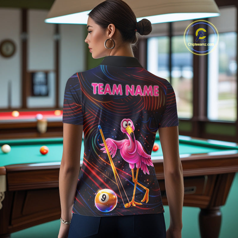 Funny Neon Flamingo 8 Ball & 9 Ball Billiard Shirt For Women Custom Pool Team Jersey Polo & 1/4 Zip TDM6257