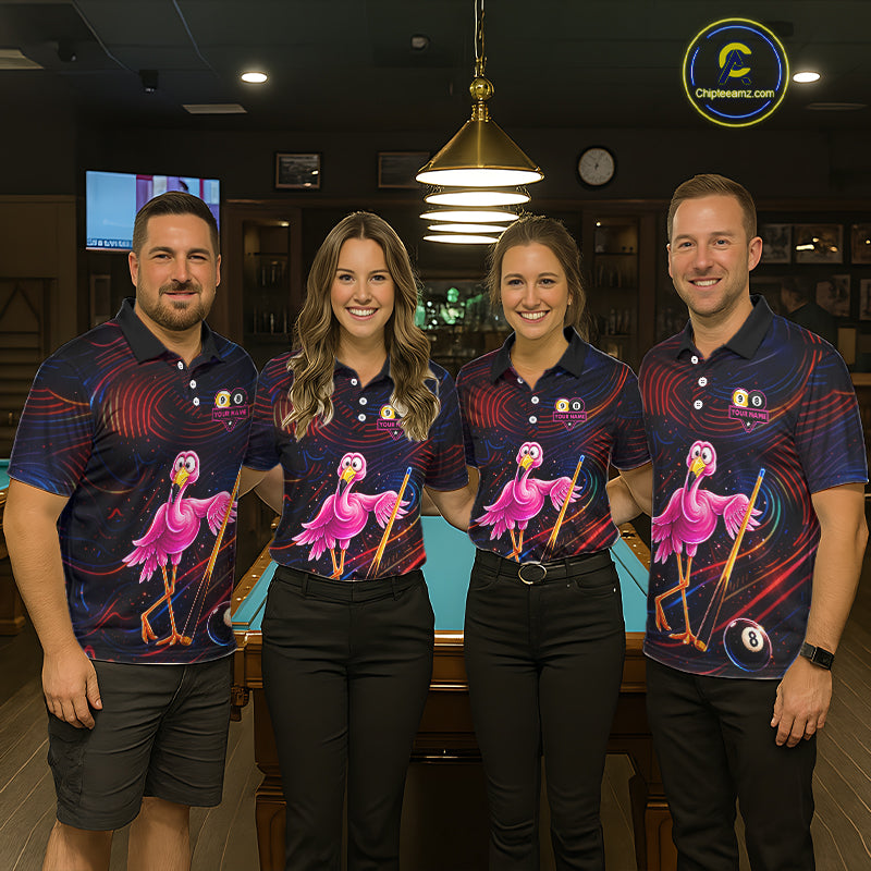 Funny Neon Flamingo 8 Ball & 9 Ball Billiard Shirt For Women Custom Pool Team Jersey Polo & 1/4 Zip TDM6257