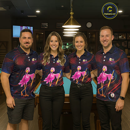 Funny Neon Flamingo 8 Ball & 9 Ball Billiard Shirt For Women Custom Pool Team Jersey Polo & 1/4 Zip TDM6257