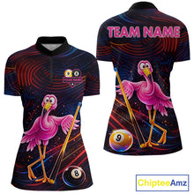 Load image into Gallery viewer, Funny Neon Flamingo 8 Ball &amp; 9 Ball Billiard Shirt For Women Custom Pool Team Jersey Polo &amp; 1/4 Zip TDM6257