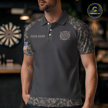 Load image into Gallery viewer, Personalized Retro Camo US Flag Darts Shirt For Men, Patriotic Darts Team Jersey Polo &amp; 1/4 Zip TDM6260