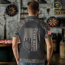 Load image into Gallery viewer, Personalized Retro Camo US Flag Darts Shirt For Men, Patriotic Darts Team Jersey Polo &amp; 1/4 Zip TDM6260