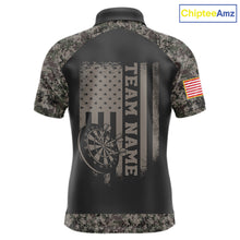 Load image into Gallery viewer, Personalized Retro Camo US Flag Darts Shirt For Men, Patriotic Darts Team Jersey Polo &amp; 1/4 Zip TDM6260