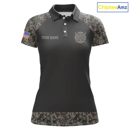 Personalized Retro Camo US Flag Darts Shirt For Women, Patriotic Darts Team Jersey Polo & 1/4 Zip TDM6260
