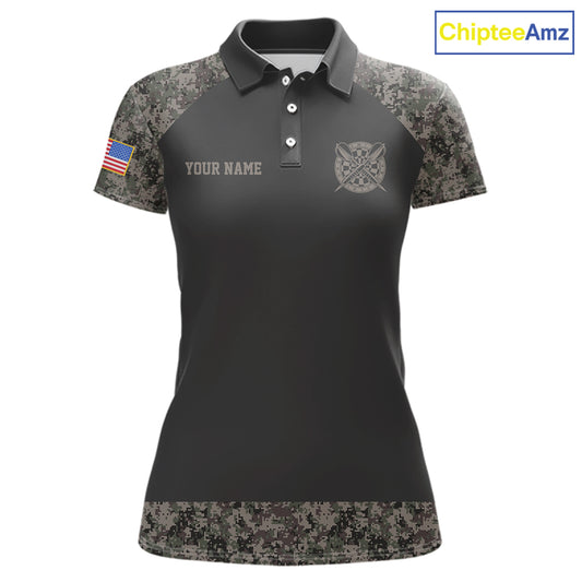 Personalized Retro Camo US Flag Darts Shirt For Women, Patriotic Darts Team Jersey Polo & 1/4 Zip TDM6260