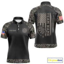 Load image into Gallery viewer, Personalized Retro Camo US Flag Darts Shirt For Men, Patriotic Darts Team Jersey Polo &amp; 1/4 Zip TDM6260