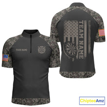 Load image into Gallery viewer, Personalized Retro Camo US Flag Darts Shirt For Men, Patriotic Darts Team Jersey Polo &amp; 1/4 Zip TDM6260