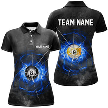 Load image into Gallery viewer, Billiard Ball 8 &amp; Ball 9 Crack Glass Custom Women Polo &amp; Quarter-Zip Shirts, Billiard Jersey |Blue TDM1744