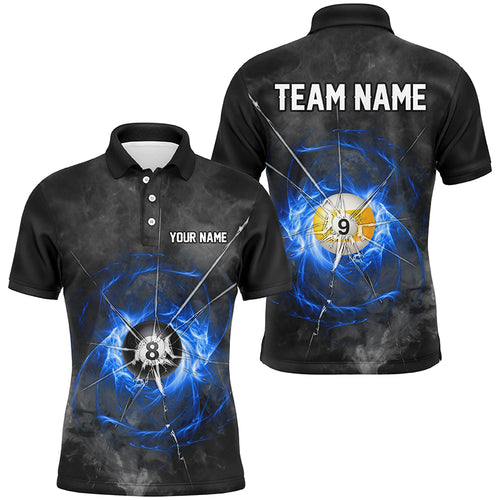 Billiard Ball 8 & Ball 9 Crack Glass Custom Men Polo & Quarter-Zip Shirts, Billiard Jersey |Blue TDM1744