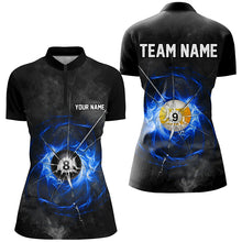 Load image into Gallery viewer, Billiard Ball 8 &amp; Ball 9 Crack Glass Custom Women Polo &amp; Quarter-Zip Shirts, Billiard Jersey |Blue TDM1744