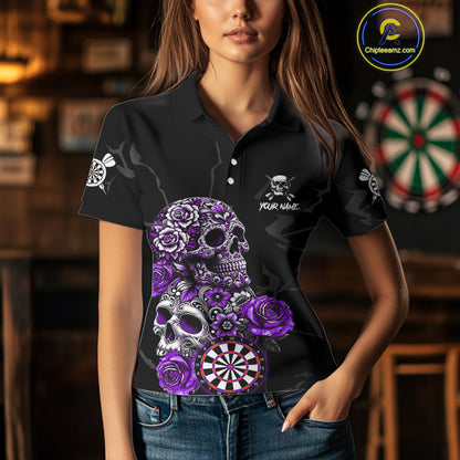 Personalized Funny Purple Skull Roses Darts Shirt For Women Custom Darts Team Jersey, Darts Outfit TDM4144