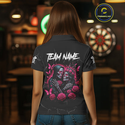 Personalized Pink Skull Roses Gothic Romance Darts Shirt For Women, Dart Jersey Outfit, Dart Gifts TDM4145