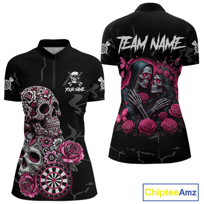 Personalized Pink Skull Roses Gothic Romance Darts Shirt For Women, Dart Jersey Outfit, Dart Gifts TDM4145