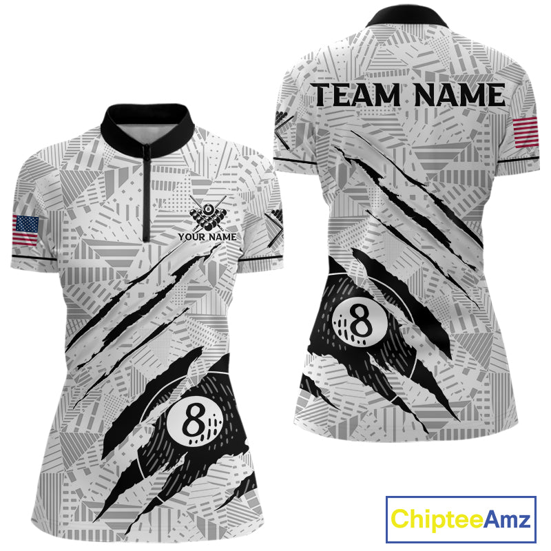 Personalized Funny Scratch 8 Ball Pool Billiard Polo, 1/4 Zip For Women Custom Team Billiard Jersey TDM4147