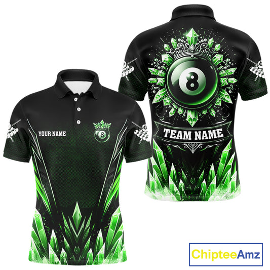 Personalized Green Icy 8 Ball Pool Crown Billiard Shirt For Men, Billiard Jersey Polo & 1/4 Zip TDM4305